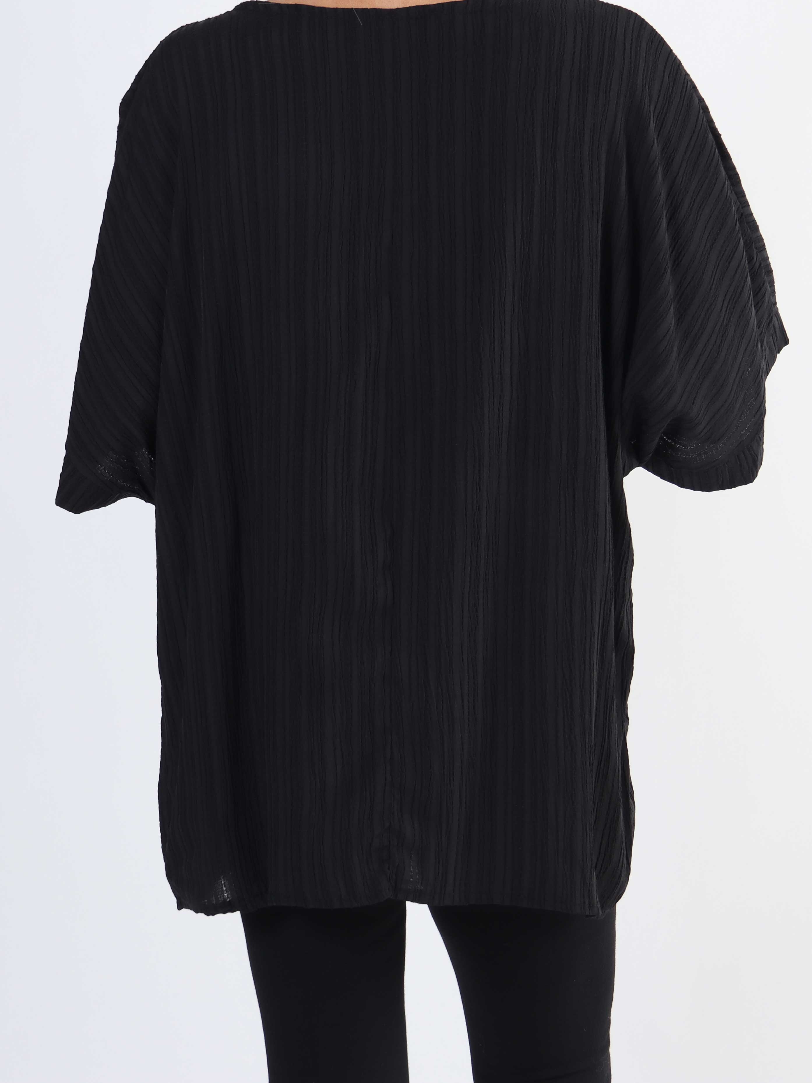 Cindy - Ensfarvet plus size bluse i crepet look